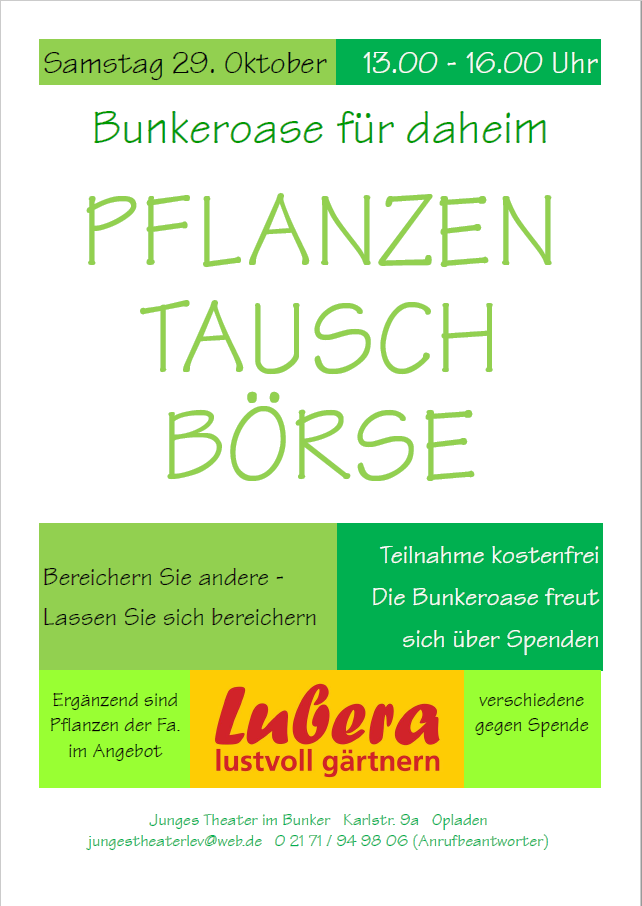 Die Pflanzentauschbörse des Jungen Theater Leverkusen findet am 29. Oktober 2022 statt.